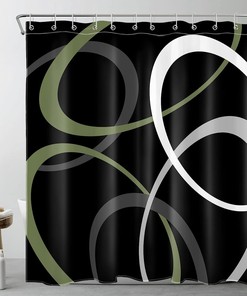Abstract Geometric Pattern Sage Green And Grey Shower Curtain, Modern Minimalist Bathroom Decor 