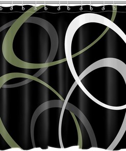Abstract Geometric Pattern Sage Green And Grey Shower Curtain, Modern Minimalist Bathroom Decor 