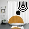 Abstract Geometric Pattern Shower Curtain with Black, White, and Brown for a Modern Touch