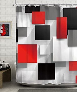 Abstract Geometric Red Shower Curtain - Chic and Modern Bathroom Decor with Waterproof and Durable Fabric