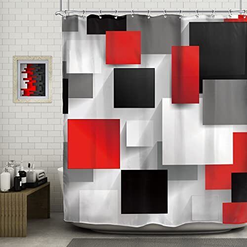 Abstract Geometric Red Shower Curtain - Chic and Modern Bathroom Decor with Waterproof and Durable Fabric