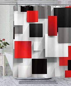 Abstract Geometric Red Shower Curtain - Chic and Modern Bathroom Decor with Waterproof and Durable Fabric