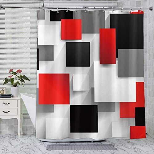 Abstract Geometric Red Shower Curtain - Chic and Modern Bathroom Decor with Waterproof and Durable Fabric