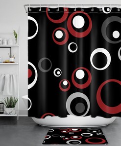 Abstract Geometric Red and Black Shower Curtain for a Contemporary Look