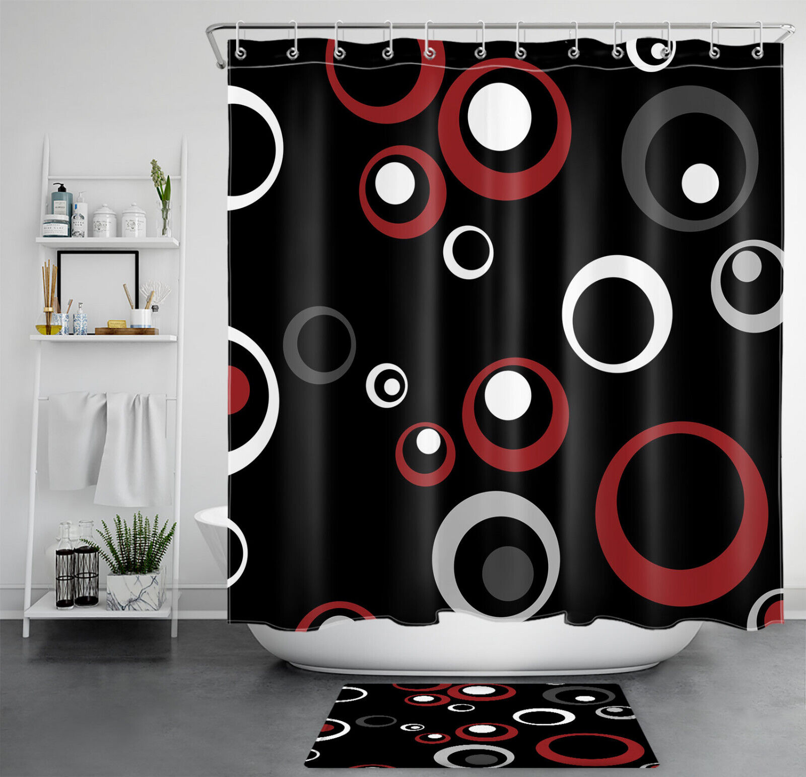 Abstract Geometric Red and Black Shower Curtain for a Contemporary Look