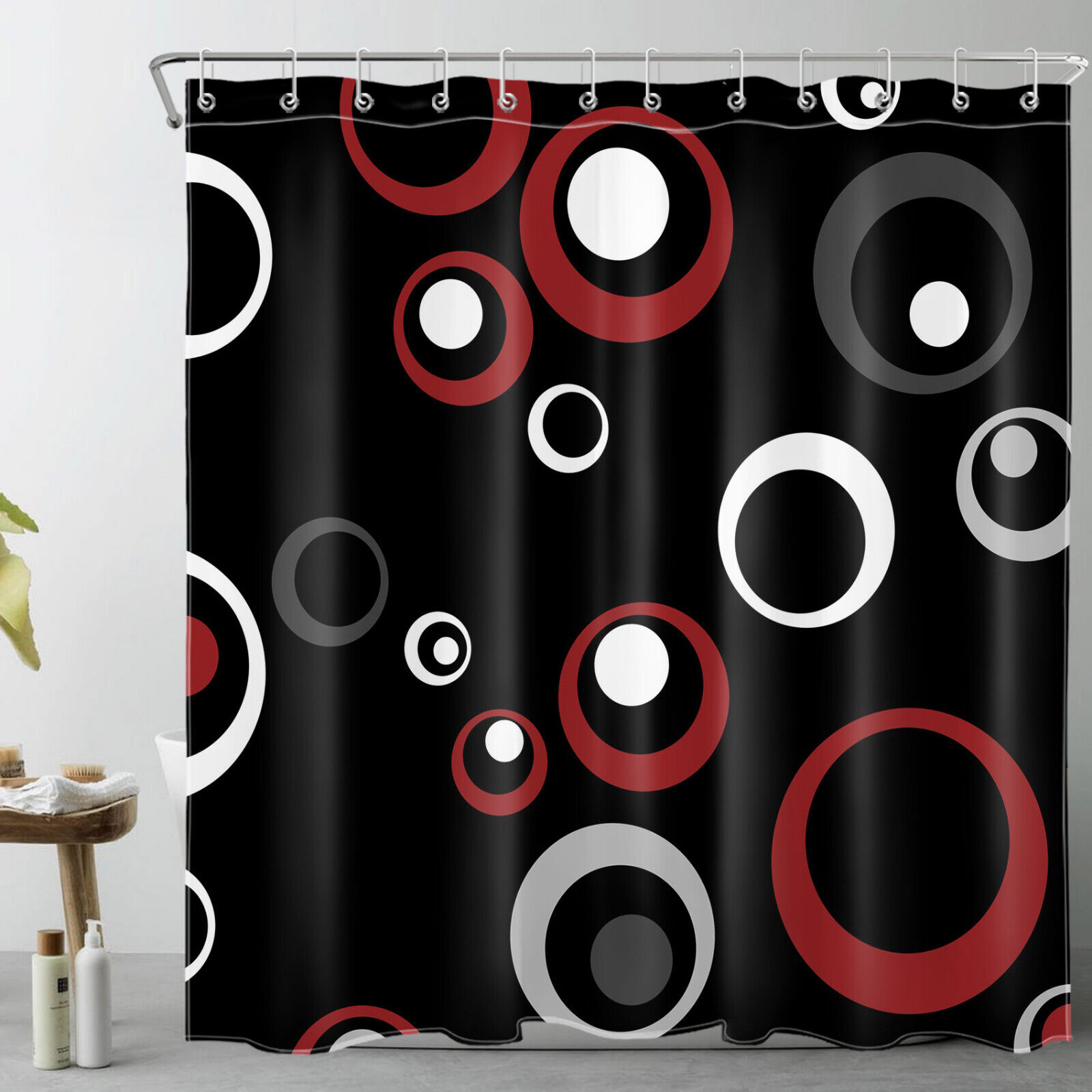 Abstract Geometric Red and Black Shower Curtain for a Contemporary Look