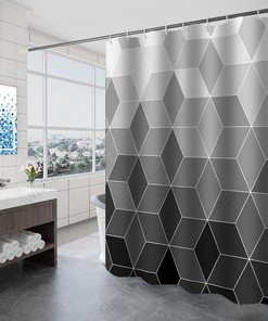 Abstract Geometry Grey And Black Ombre Shower Curtain