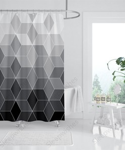 Abstract Geometry Grey And Black Ombre Shower Curtain