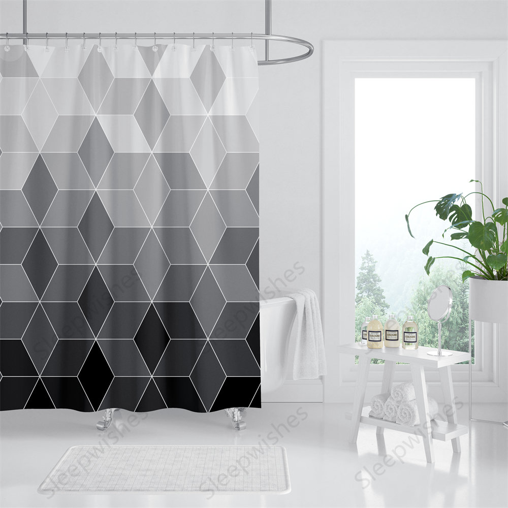 Abstract Geometry Grey And Black Ombre Shower Curtain