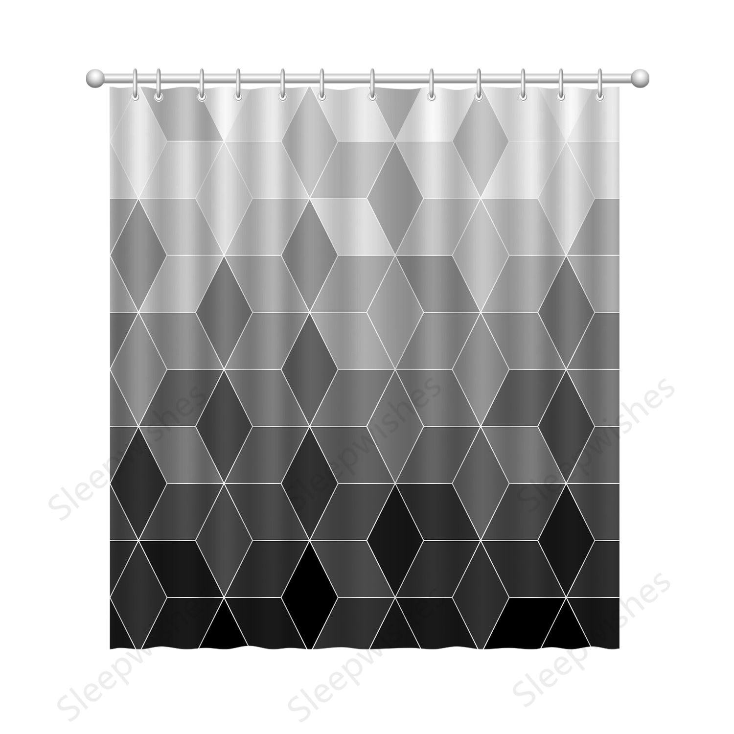 Abstract Geometry Grey And Black Ombre Shower Curtain