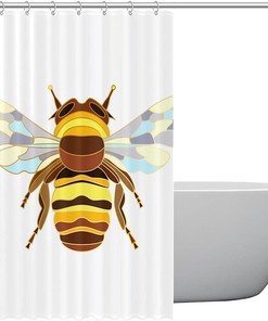 Abstract Graphic Bee Design Polyester Fabric Waterproof Shower Curtain for a Hotel Bathroom