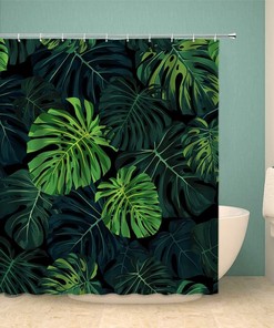 Abstract Green Art: Stylish Tropical Shower Curtain for Modern Bathrooms