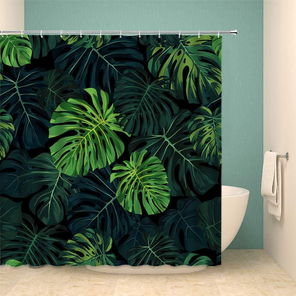 Abstract Green Art: Stylish Tropical Shower Curtain for Modern Bathrooms