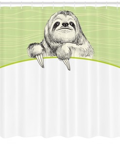 Abstract Green Sloth Shower Curtain, Minimalist Bathroom Decor