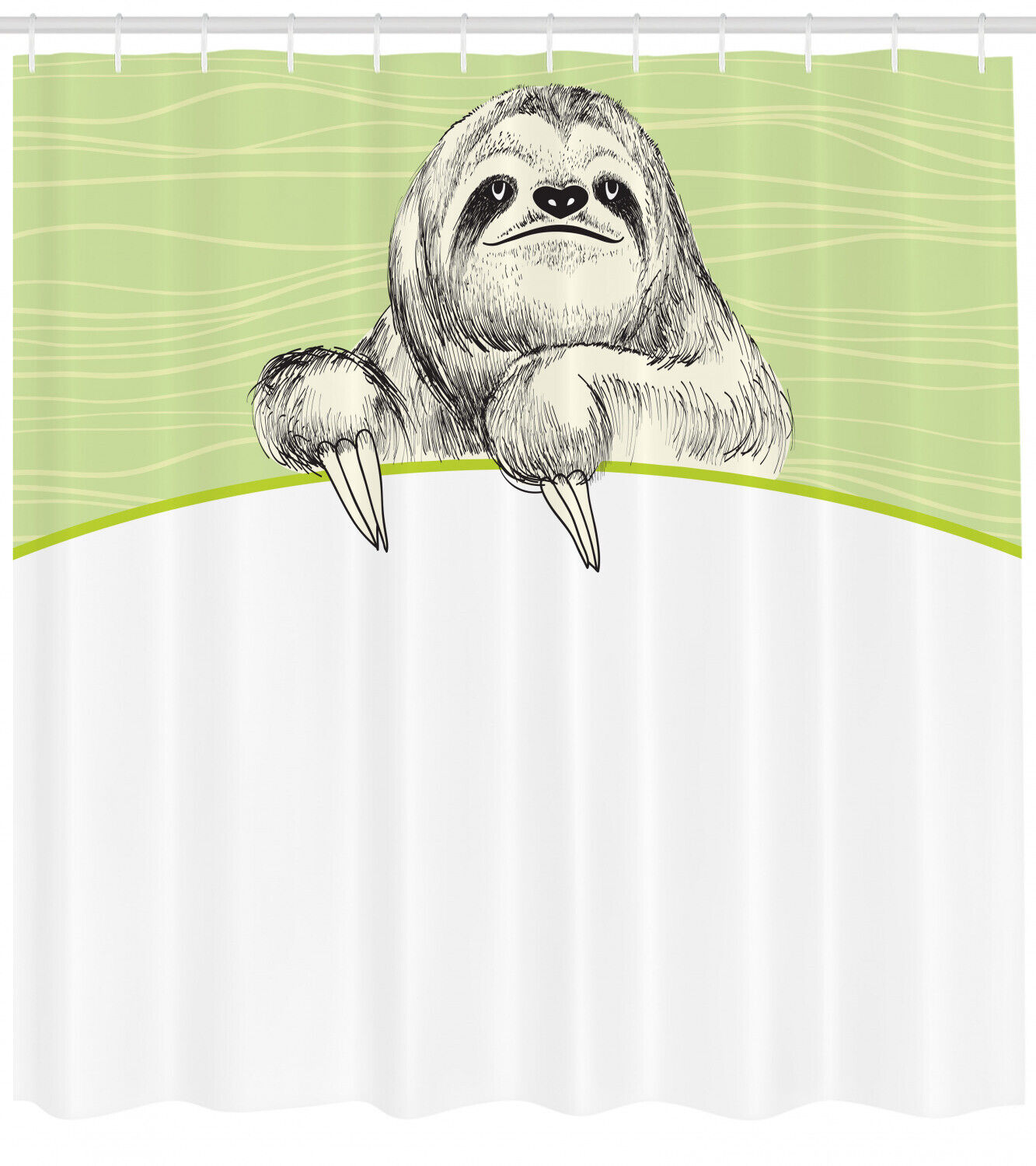 Abstract Green Sloth Shower Curtain, Minimalist Bathroom Decor