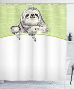 Abstract Green Sloth Shower Curtain, Minimalist Bathroom Decor