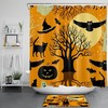 Abstract Halloween Shower Curtain - Spooky Black Cat And Owl Design 