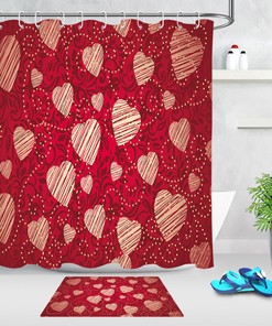 Abstract Heart Patterns Red Shower Curtain for Bathroom Decor
