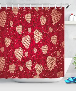 Abstract Heart Patterns Red Shower Curtain for Bathroom Decor