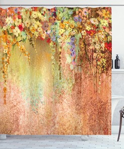Abstract Herbs Alternative Medicine Shower Curtain, Ivy Back Florets Shrubs Design Cloth Fabric Bathroom Decors