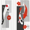 Abstract Koi Fish and Flower Combinations Shower Curtain, Cloth Fabric Bathroom Decor in Grey, White and Red 