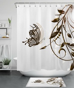 Abstract Leaves Butterfly Shower Curtain For Beautiful Bathroom Decor And Intriguing Abstract Designs