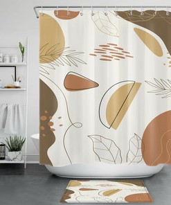 Abstract Leaves Shower Curtain Minimalist Geometric Bathroom Accessory Set For Simple Yet Chic Bathroom Decor
