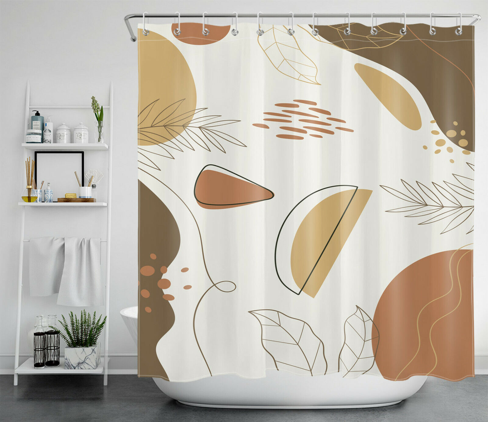 Abstract Leaves Shower Curtain Minimalist Geometric Bathroom Accessory Set For Simple Yet Chic Bathroom Decor - Image 2