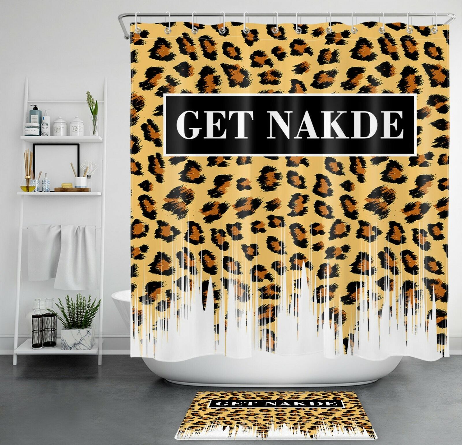 Abstract Leopard Pattern Get Naked Shower Curtain Set For Bold And Unique Bathroom Decor