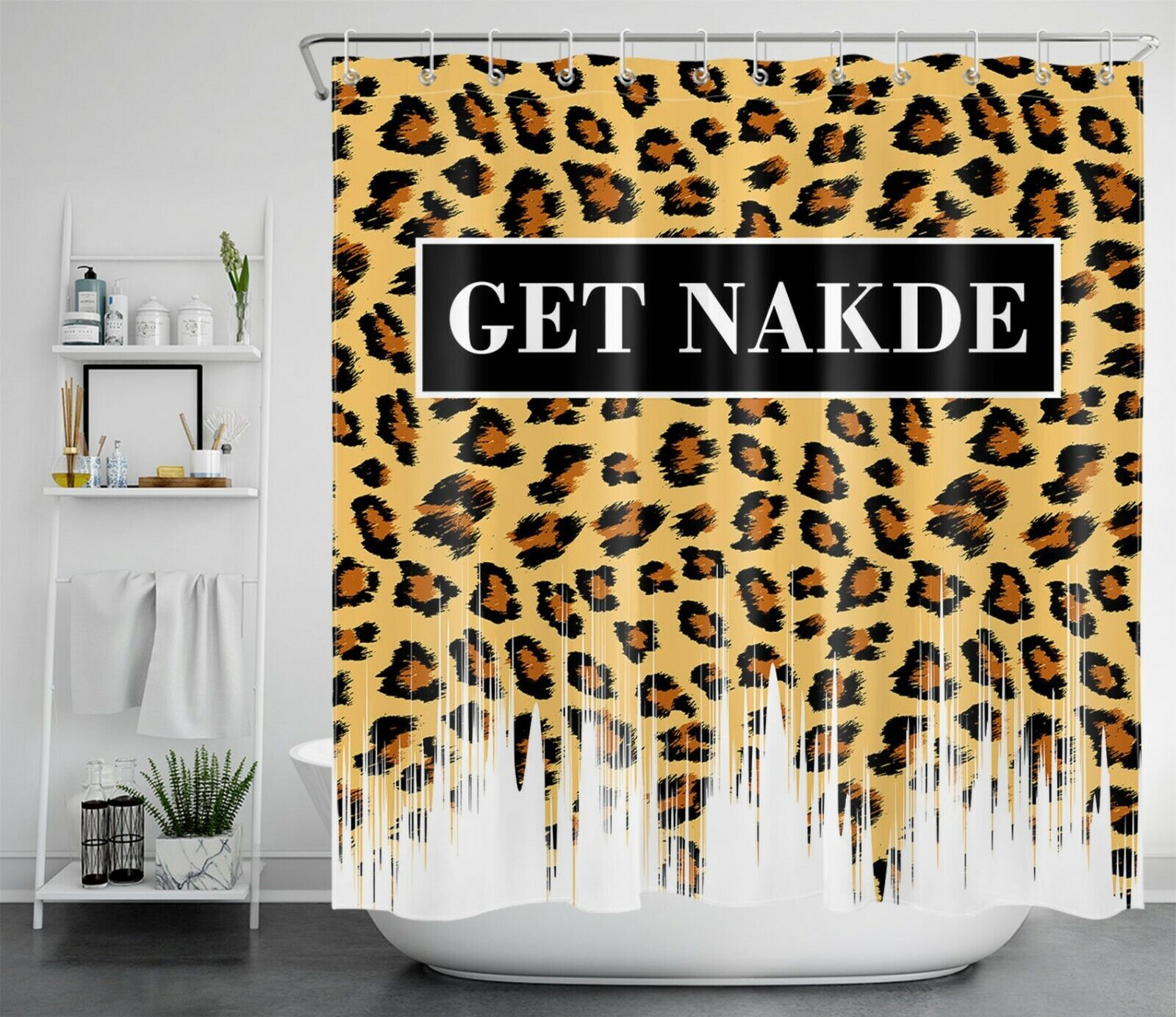 Abstract Leopard Pattern Get Naked Shower Curtain Set For Bold And Unique Bathroom Decor - Image 2