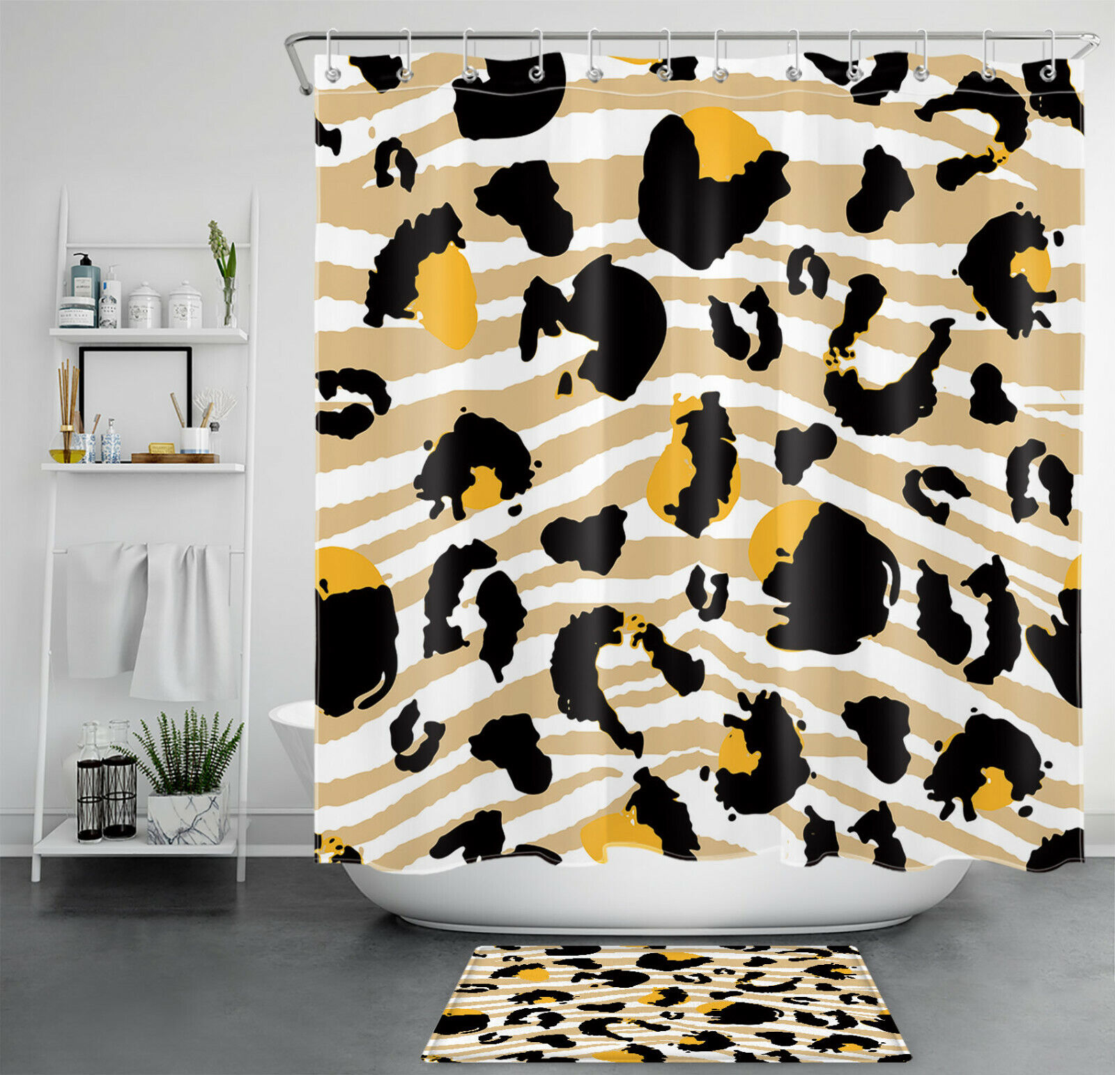 Abstract Leopard Print Shower Curtain, Artistic Bathroom Decor