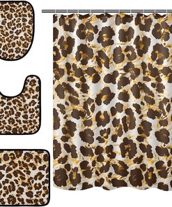 Abstract Leopard Spot Art Shower Curtain With Matching Mat For Modern Bathroom Decor