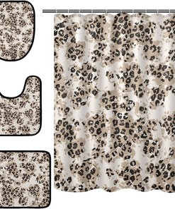 Abstract Leopard Spot Shower Curtain With Matching Mat For Bold Bathroom Decor