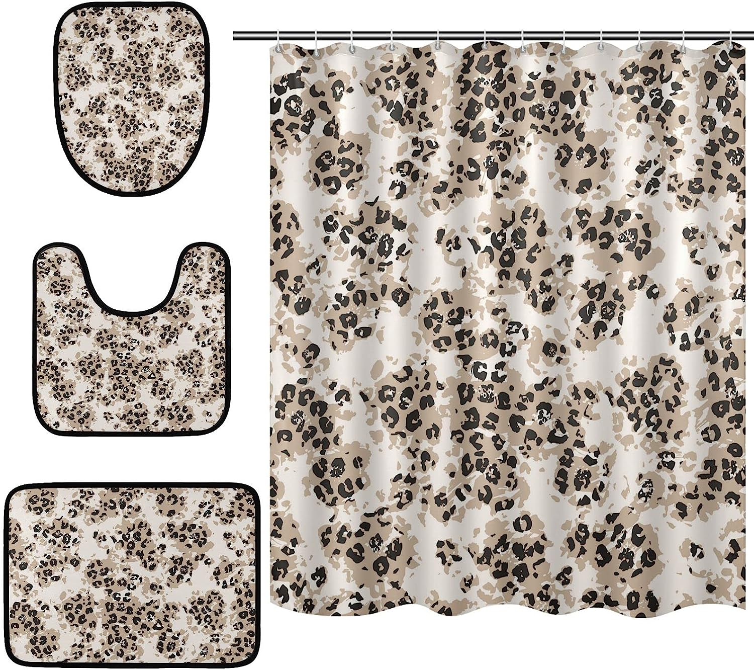 Abstract Leopard Spot Shower Curtain With Matching Mat For Bold Bathroom Decor