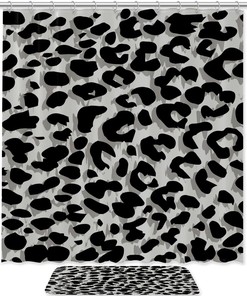 Abstract Leopard Texture Printing Bathroom Set With Waterproof Fabric Shower Curtain