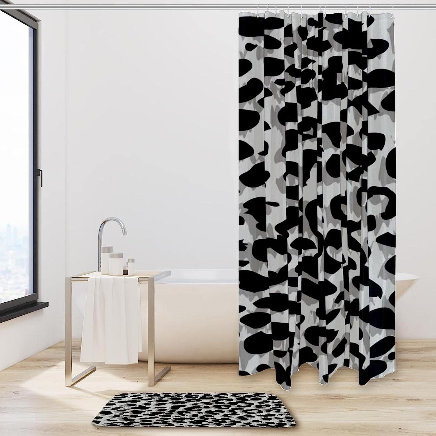 Abstract Leopard Texture Printing Bathroom Set With Waterproof Fabric Shower Curtain - Image 2