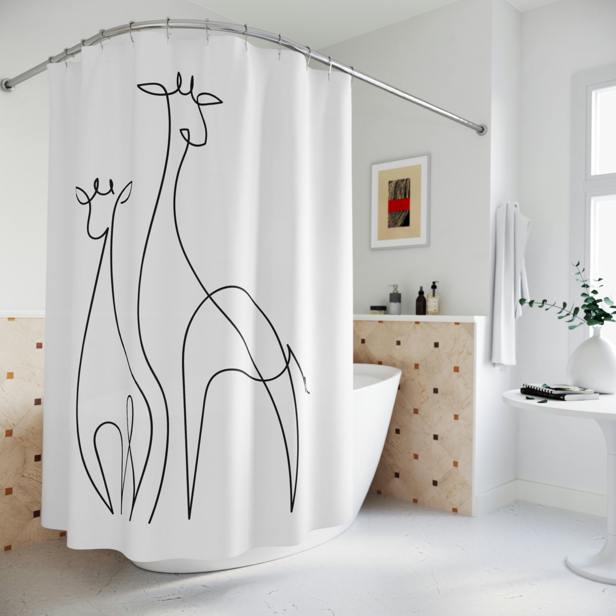 Abstract Line Art Giraffe Shower Curtain, Unique And Stylish Bathroom Decor