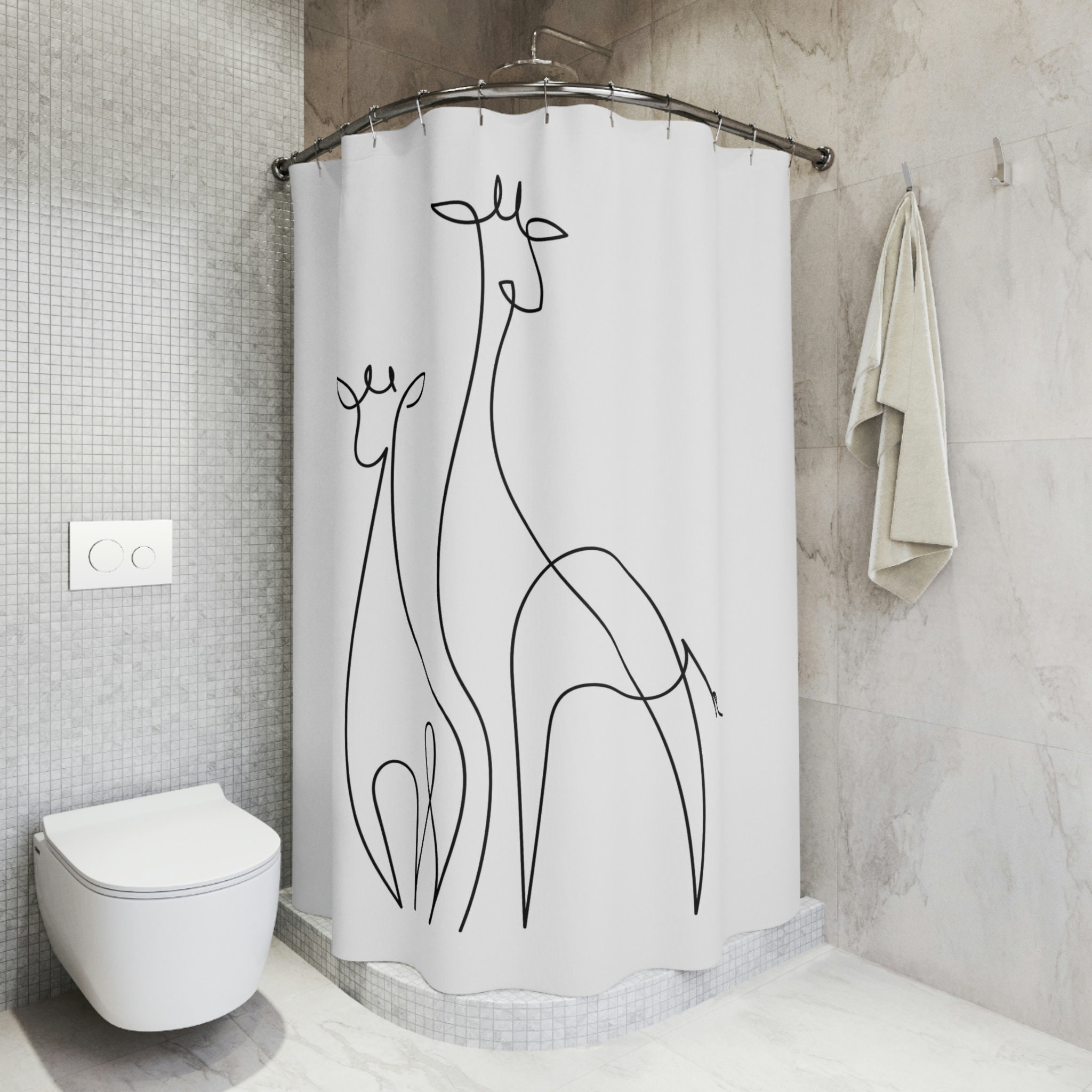 Abstract Line Art Giraffe Shower Curtain, Unique And Stylish Bathroom Decor