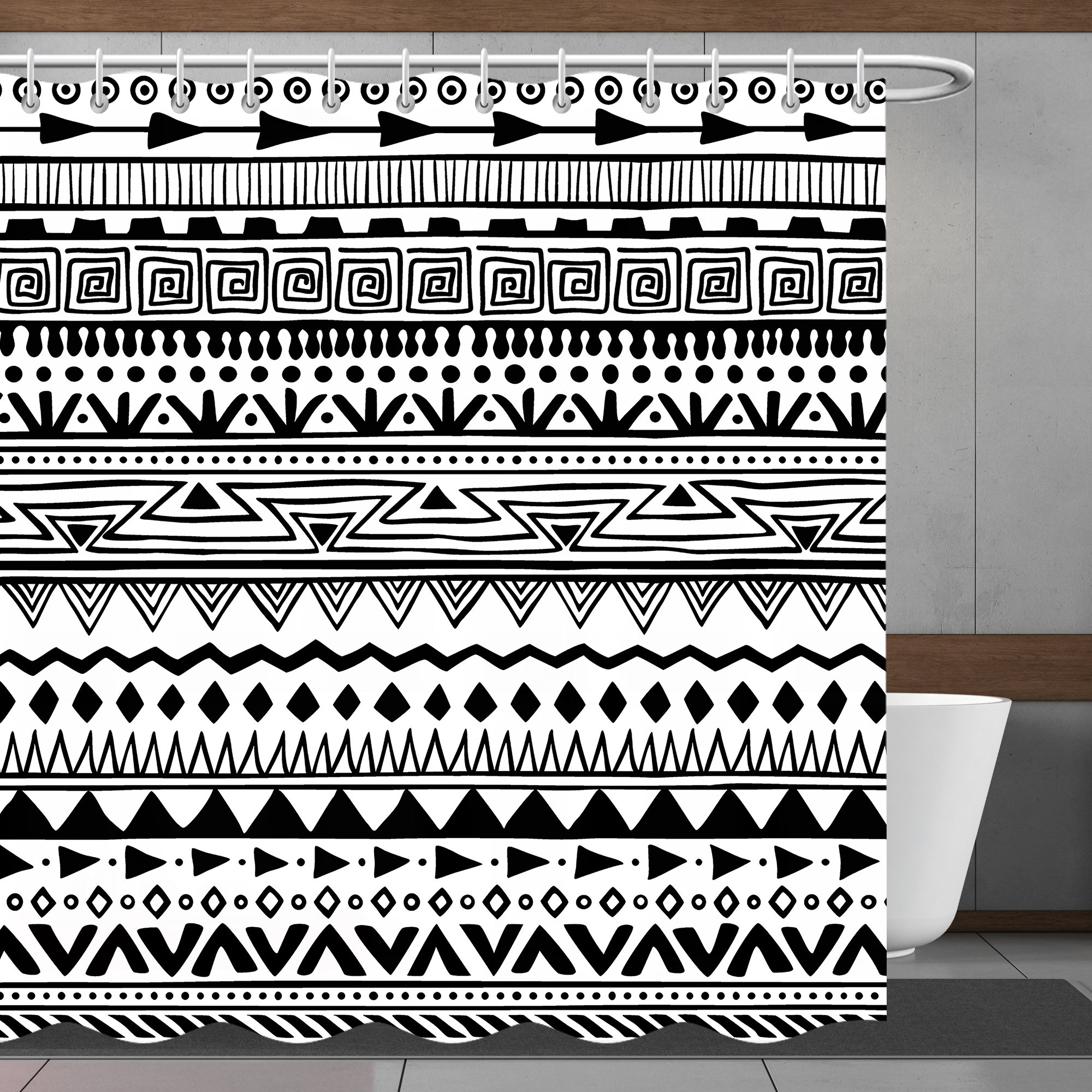 Abstract Lines Shower Curtain With Minimalistic Design For A Simple But Elegant Bathroom
