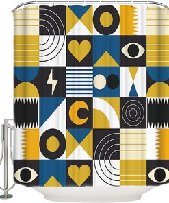 Abstract Love Heart Moon Eye Shower Curtain - LB Ombre Color Block Bathtub Curtainses