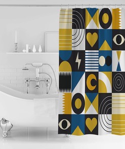 Abstract Love Heart Moon Eye Shower Curtain - LB Ombre Color Block Bathtub Curtainses