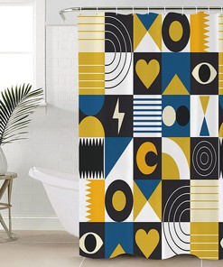 Abstract Love Heart Moon Eye Shower Curtain - LB Ombre Color Block Bathtub Curtainses