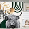 Abstract Mid Century Emerald Green Highland Cow Bull Shower Curtain