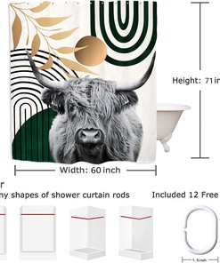 Abstract Mid Century Emerald Green Highland Cow Bull Shower Curtain
