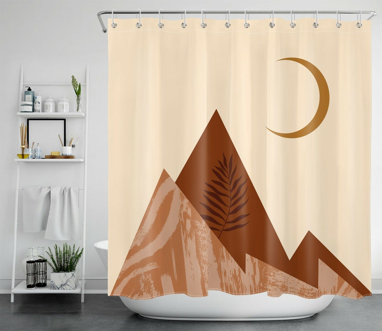Abstract Mid-Century Shower Curtain - Mountain Leaf Bathroom Decor - Image 2
