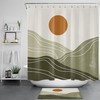 Abstract Minimalist Shower Curtain with Mountain Sun Theme for a Modern and Sophisticated Bathroom Decor