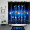 Abstract Moon Shower Curtain With Sci-Fi Geometric Patterns, Modern Bathroom Decor
