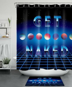 Abstract Moon Shower Curtain With Sci-Fi Geometric Patterns, Modern Bathroom Decor