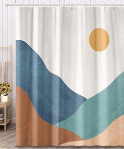 Abstract Mountain Art Printed Waterproof Fabric Shower Curtain for Boho Bathroom Decor