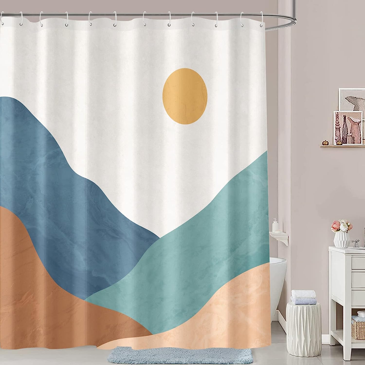 Abstract Mountain Art Printed Waterproof Fabric Shower Curtain for Boho Bathroom Decor